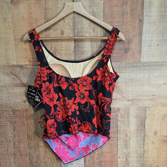 Shore Shapes Size 16 Floral Black/Red/Gold Tankini Swimsuit Top - Picture 5 of 10